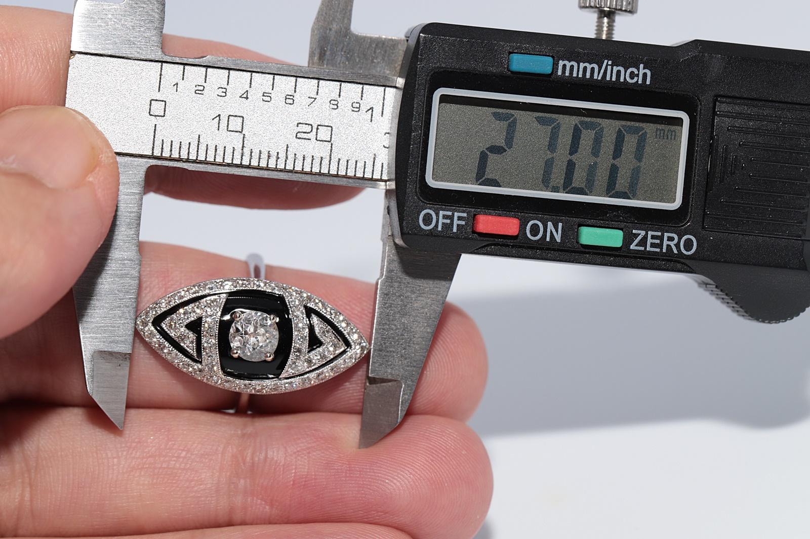 Anello Navette decorato con diamanti naturali e onice in oro 18k in vendita 4