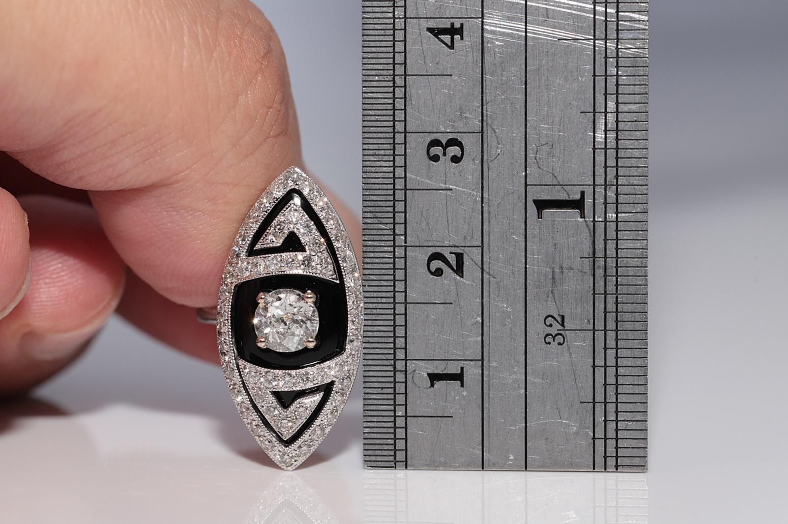 Anello Navette decorato con diamanti naturali e onice in oro 18k in vendita 6