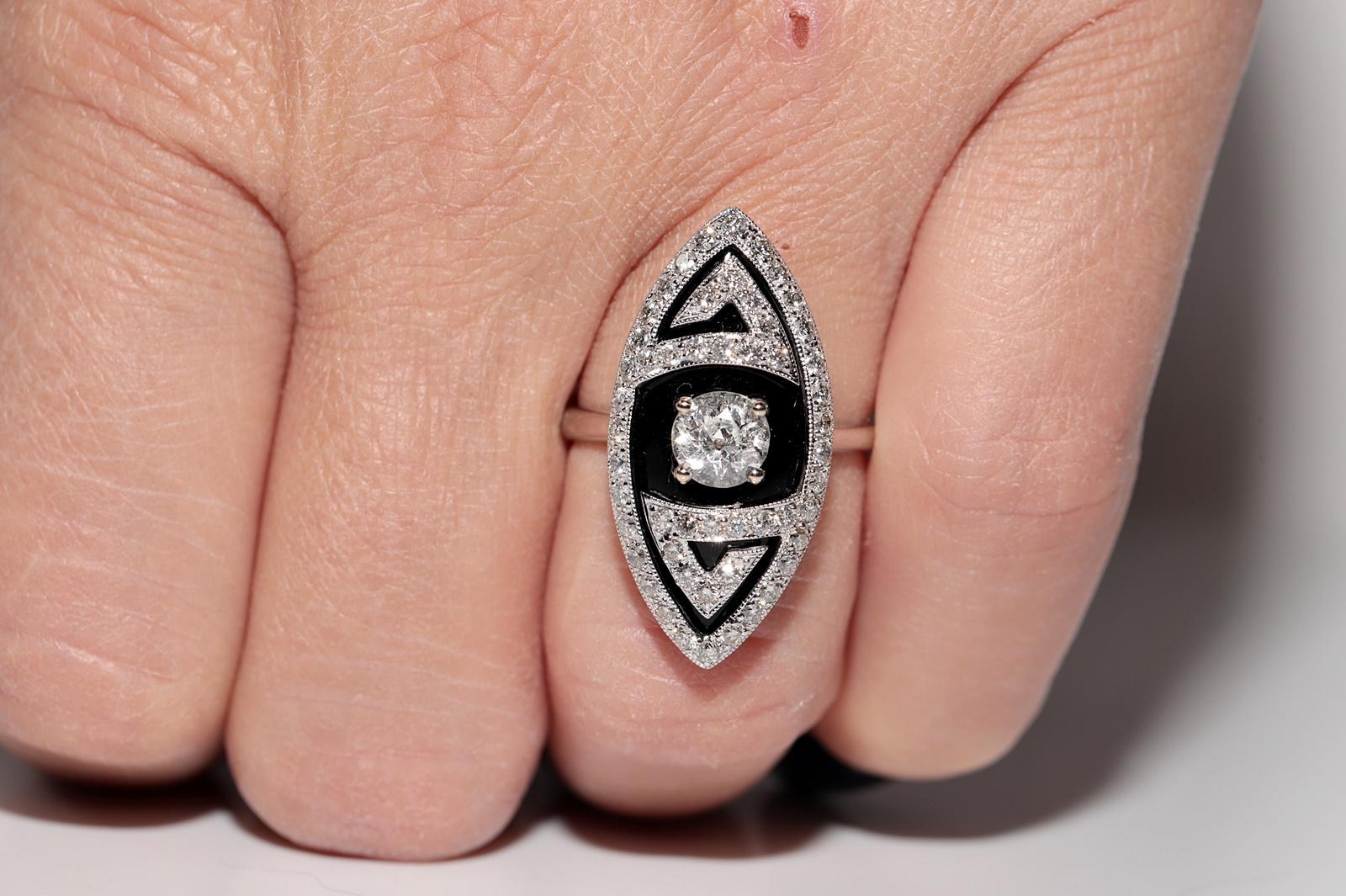 Anello Navette decorato con diamanti naturali e onice in oro 18k in vendita 9