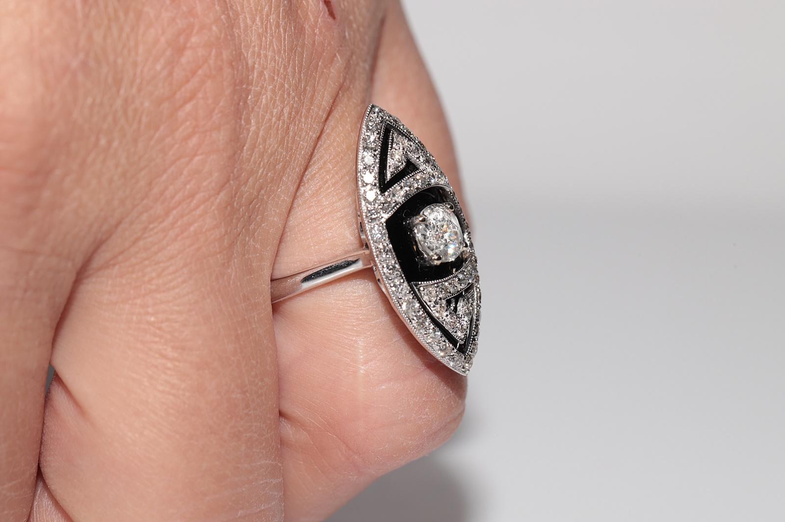 Anello Navette decorato con diamanti naturali e onice in oro 18k in vendita 10