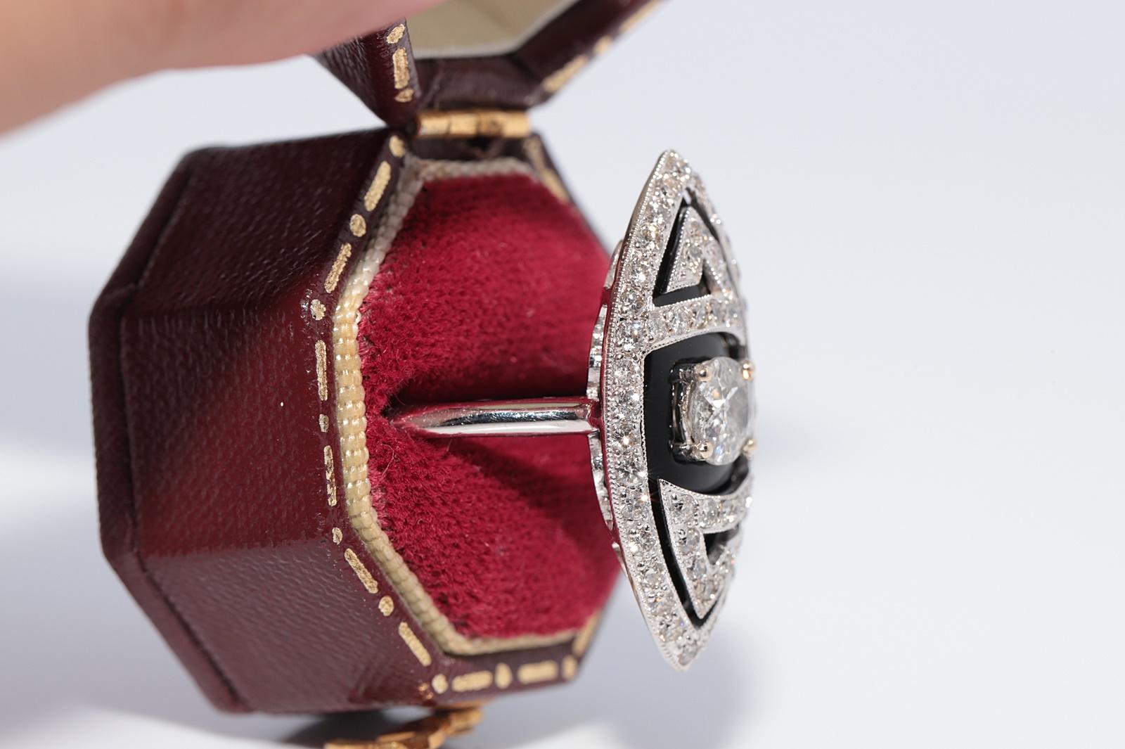 Moderno Anello Navette decorato con diamanti naturali e onice in oro 18k in vendita