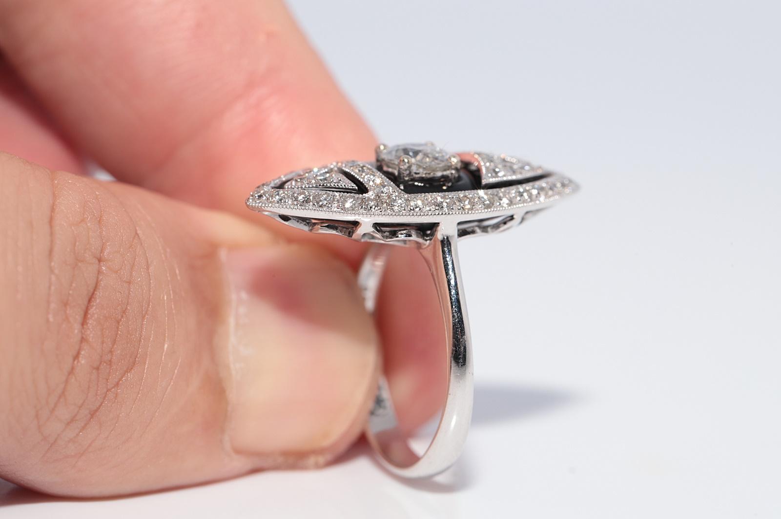 Anello Navette decorato con diamanti naturali e onice in oro 18k In condizioni buone in vendita a Fatih/İstanbul, 34