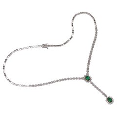 18k Gold Natural Diamond And Oval Cut Emerald Decorated Necklace