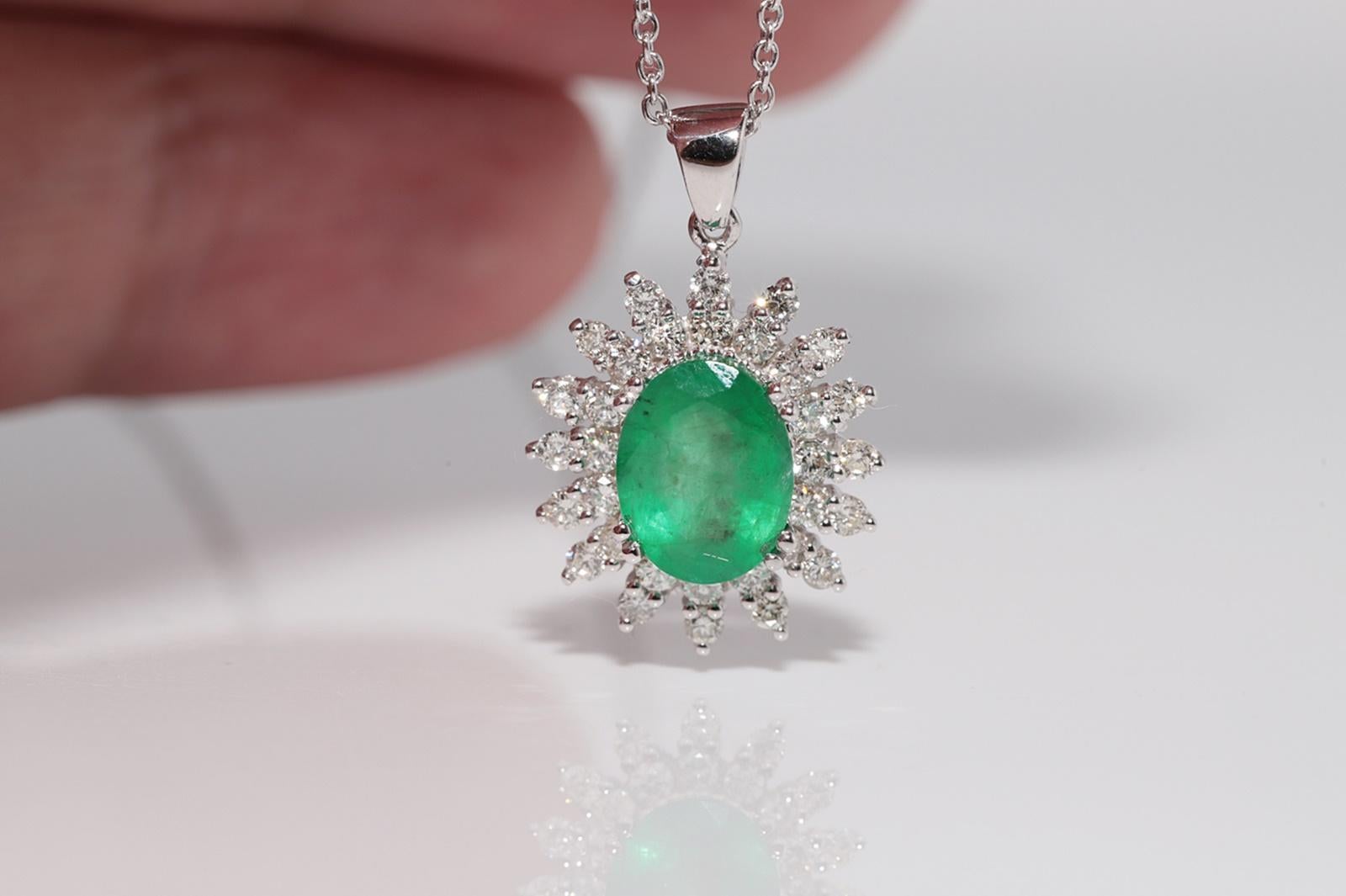 18k Gold Natural Diamond And Oval Cut Emerald Decorated Pendant Necklace im Zustand „Gut“ im Angebot in Fatih/İstanbul, 34