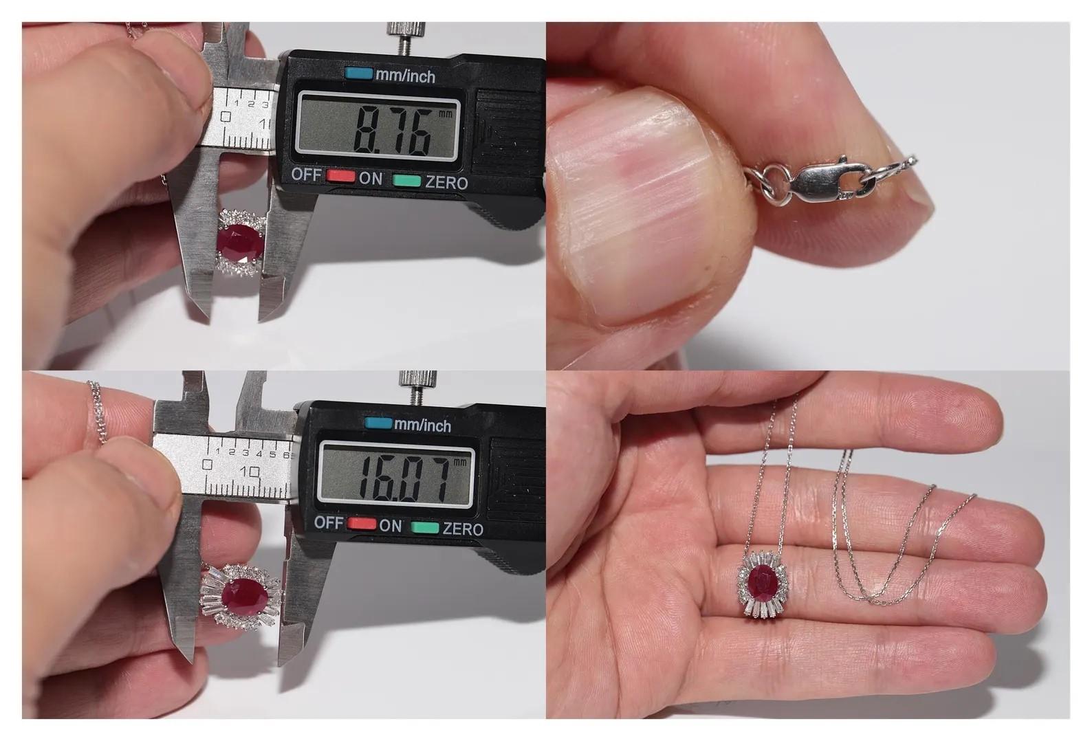 Collier pendentif décoré de diamants naturels et de rubis taille ovale en or 18 carats en vente 3