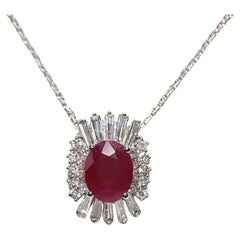 18k Gold natürlichen Diamanten und Oval Cut Rubin dekoriert Anhänger Halskette