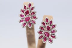 18k Gold Natural Diamond And Pear Cut Ruby Decorated Omega Back Earring