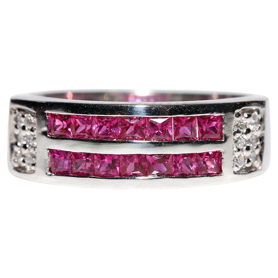 18k Gold Natural Diamond And Princess Cut Natural Ruby Decorated Band Ring