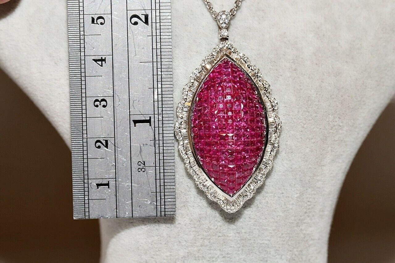 18k Gold Natural Diamond And Princess Cut Ruby Decorated Amazing Necklace For Sale 9