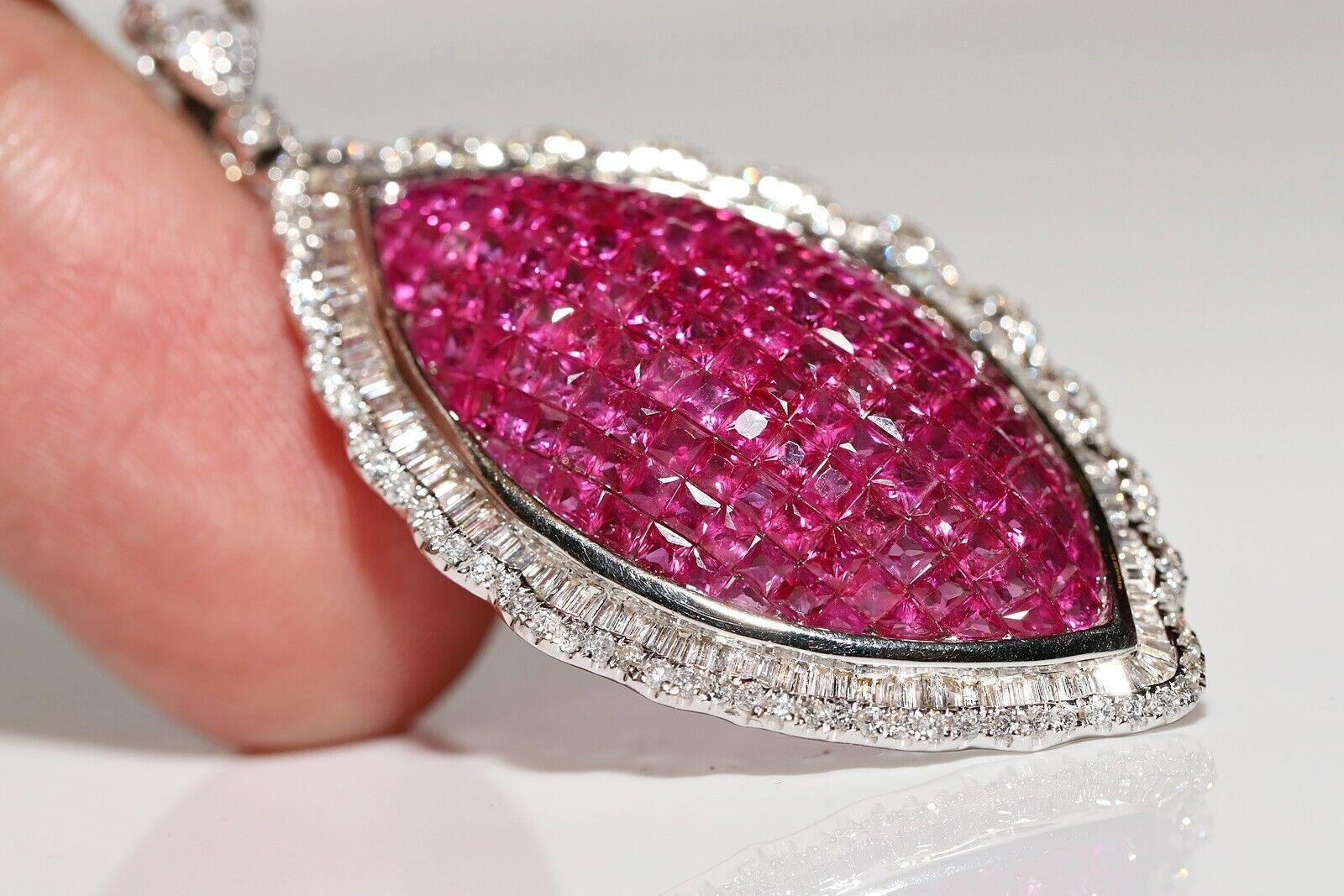 Taille princesse Collier en or 18k orné de diamants naturels et de rubis taille princesse en vente