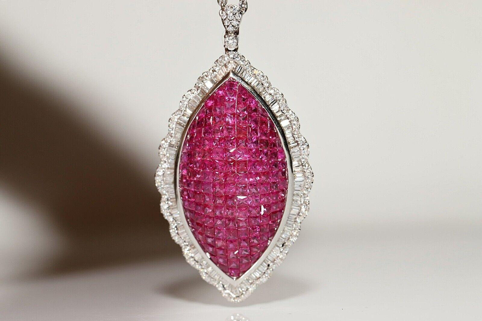 Collier en or 18k orné de diamants naturels et de rubis taille princesse Pour femmes en vente