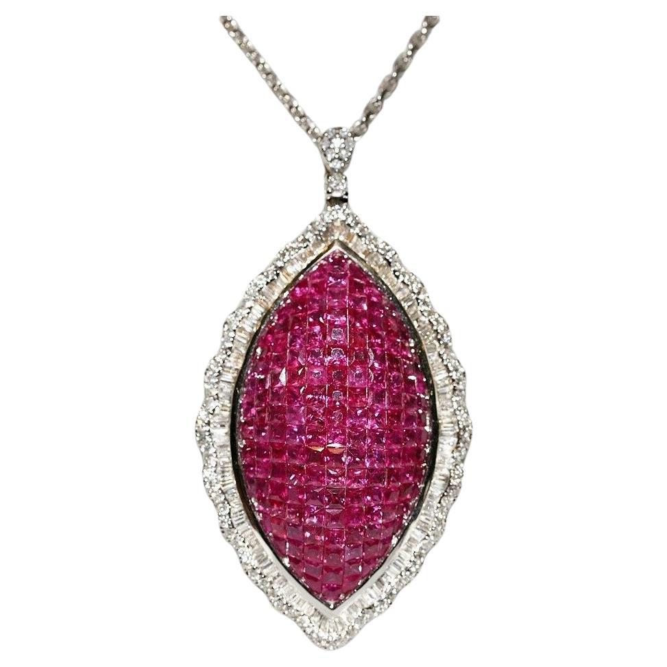 Collier en or 18k orné de diamants naturels et de rubis taille princesse en vente