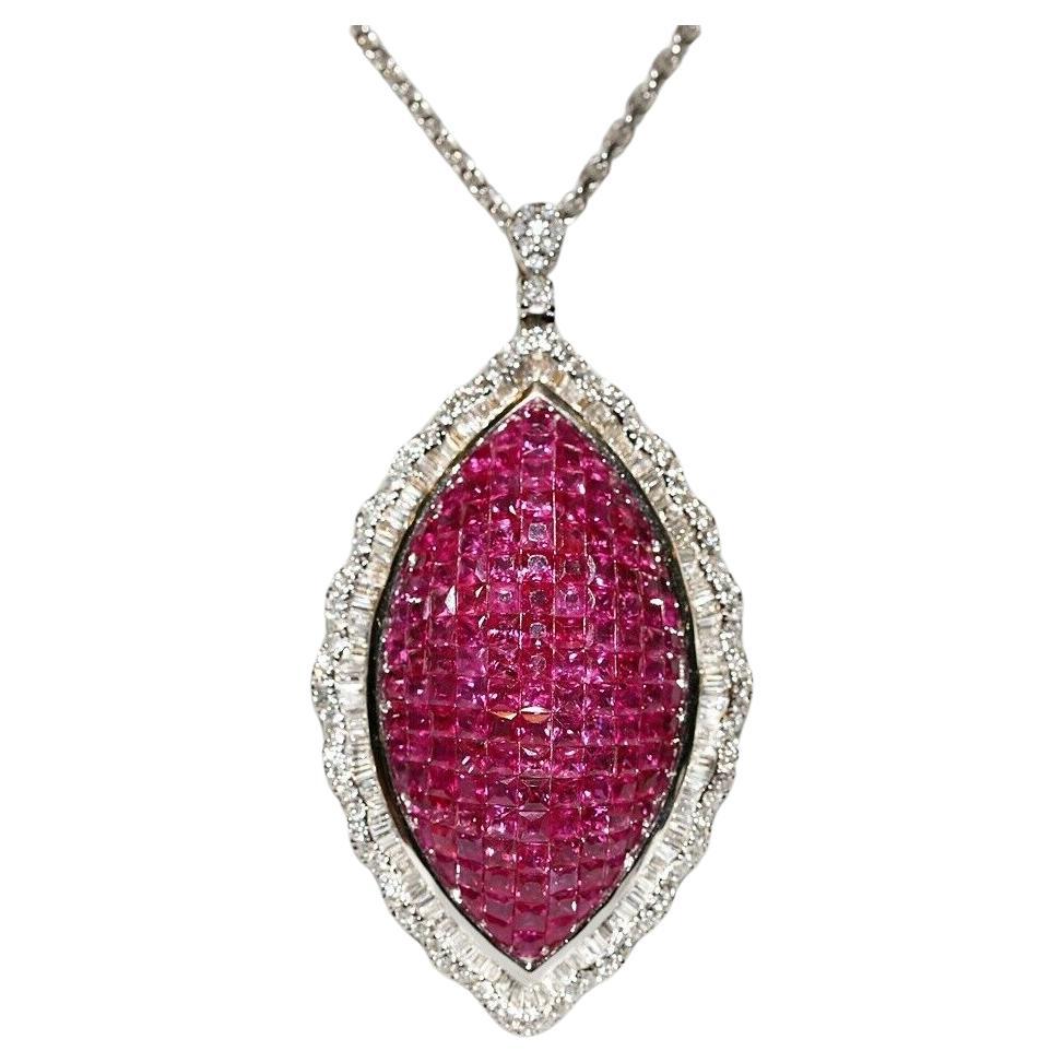 Collier en or 18k orné de diamants naturels et de rubis taille princesse