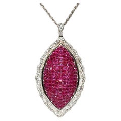 Collier en or 18k orné de diamants naturels et de rubis taille princesse