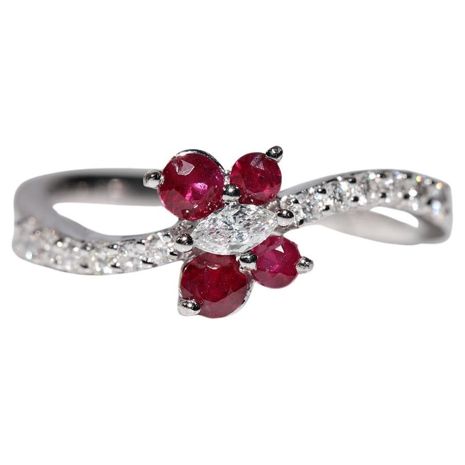18k Gold Natural Diamond And Ruby Decorated Pretty Ring