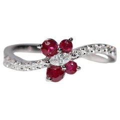 18k Gold Natural Diamond And Ruby Decorated Pretty Ring