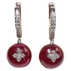 18k Gold Natural Diamond And Ruby Italy Made Ponte Vecchio Brand Drop Earring 18k Gold Natural Diamond And Ruby Italy Made Ponte Vecchio Brand Drop Earring