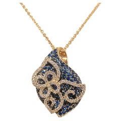 18k Gold Natural Diamond And Sapphire Decorated Strong Pendant Necklace