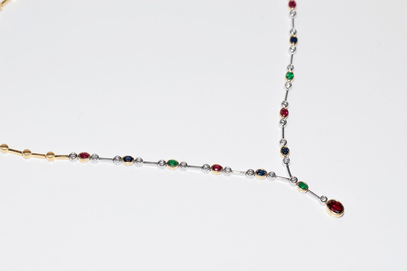 Collar de Oro de 18 K Decorado con Diamantes Naturales y Zafiro Esmeralda y Rubí en venta 10