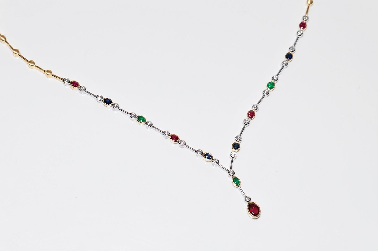 Collar de Oro de 18 K Decorado con Diamantes Naturales y Zafiro Esmeralda y Rubí en venta 11