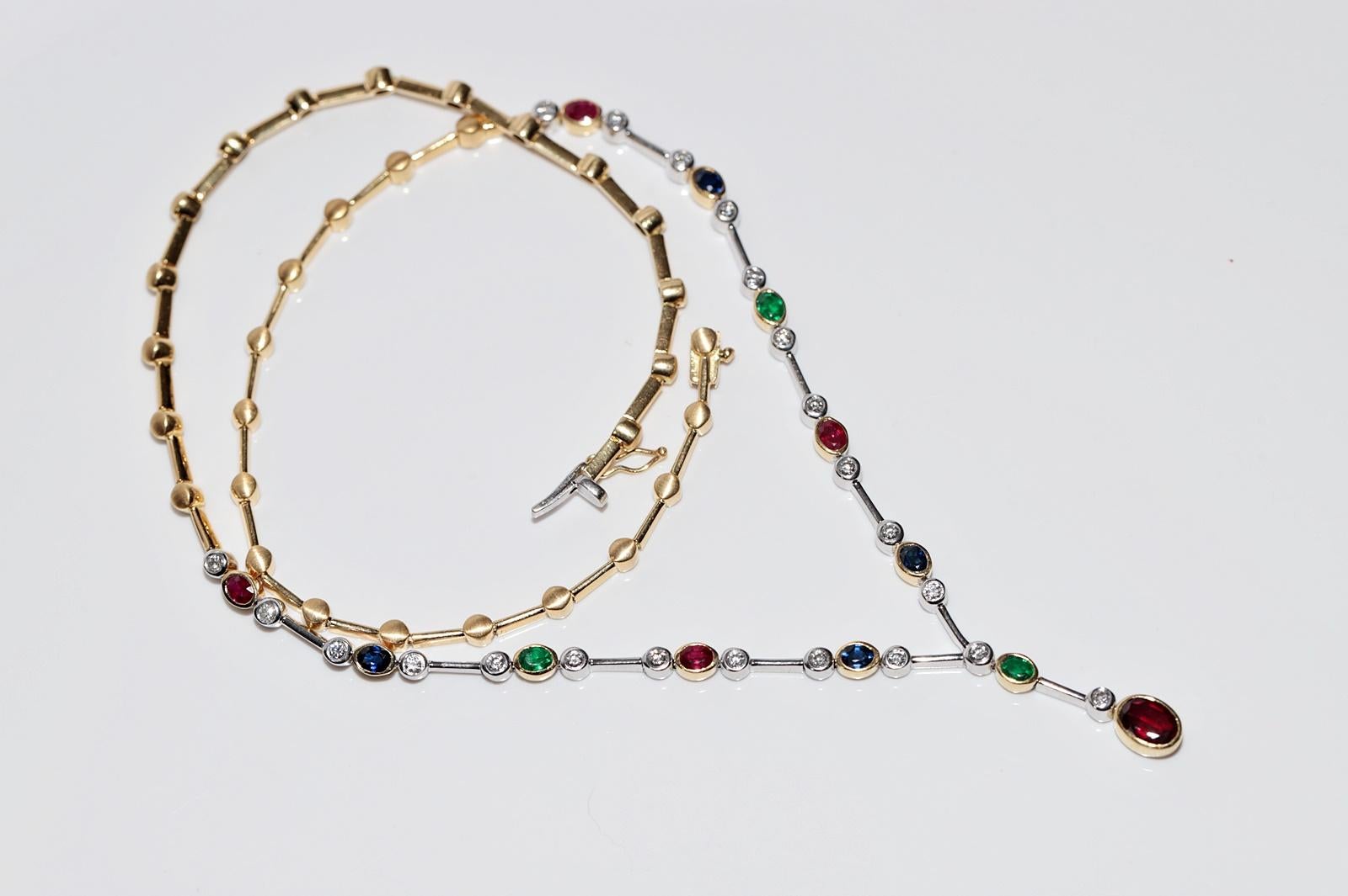 Collar de Oro de 18 K Decorado con Diamantes Naturales y Zafiro Esmeralda y Rubí en venta 14