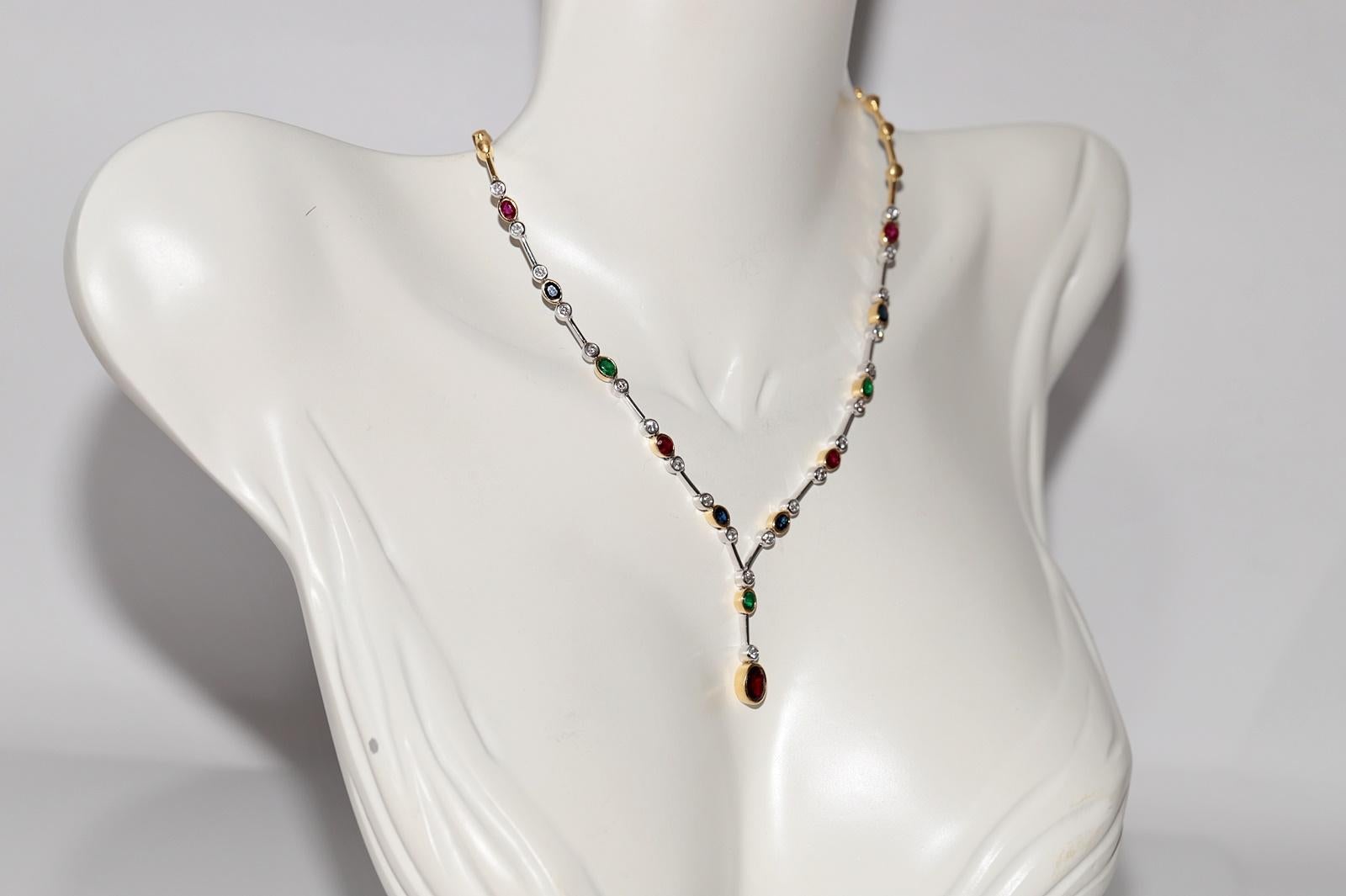 Collar de Oro de 18 K Decorado con Diamantes Naturales y Zafiro Esmeralda y Rubí en Bueno estado para la venta en Fatih/İstanbul, 34