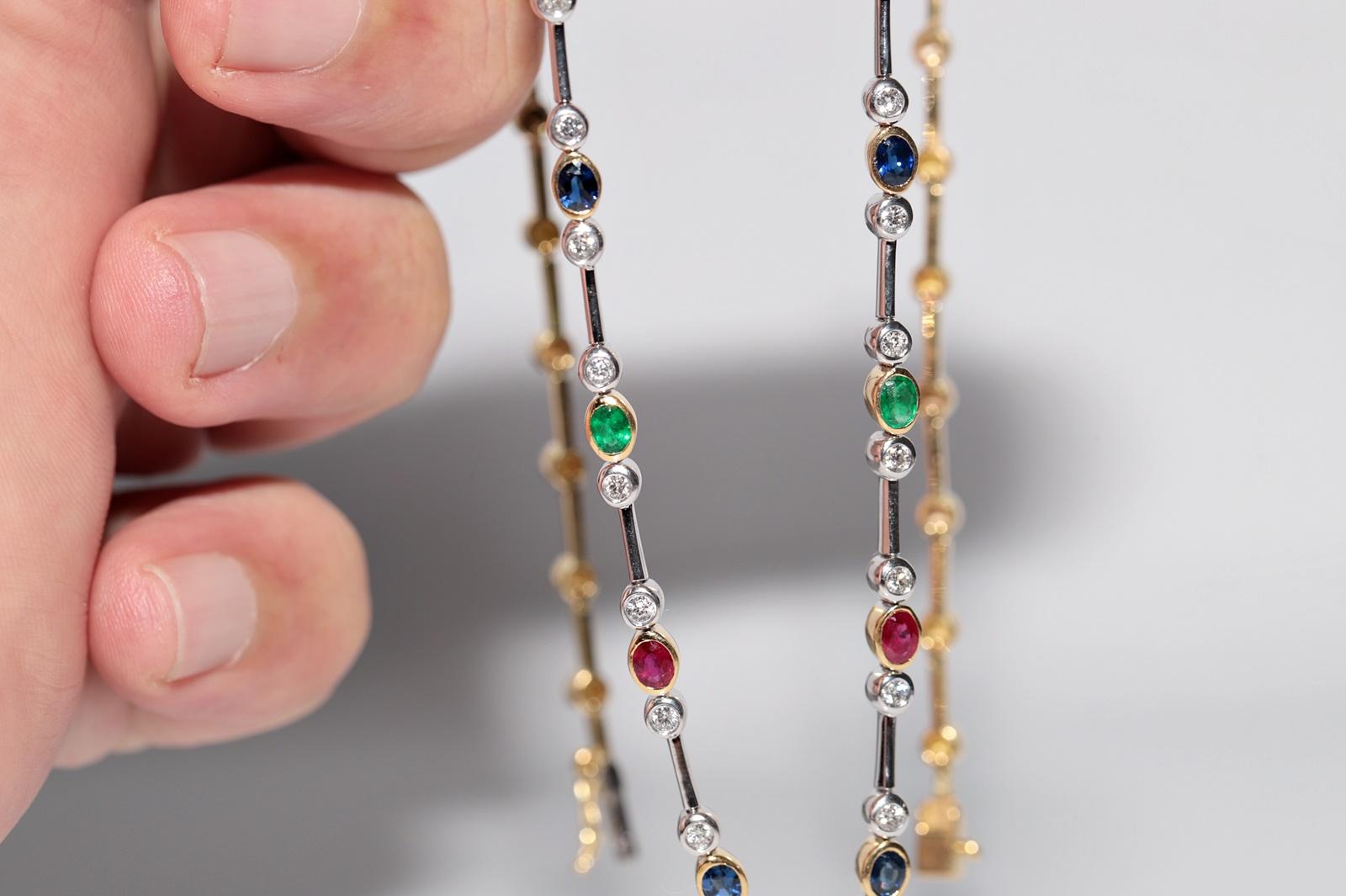 Collar de Oro de 18 K Decorado con Diamantes Naturales y Zafiro Esmeralda y Rubí en venta 2