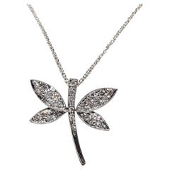 18k Gold Natural Diamond Decorated Dragonfly Pendant Necklace