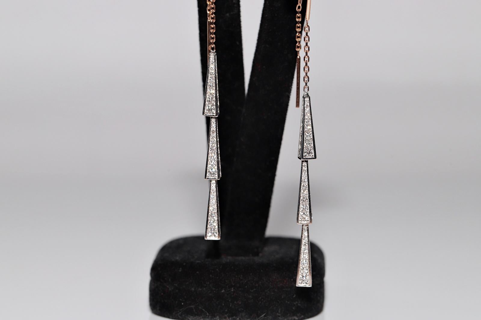 Taille brillant Boucle d'oreille pendante en or 18k ornée de diamants naturels en vente