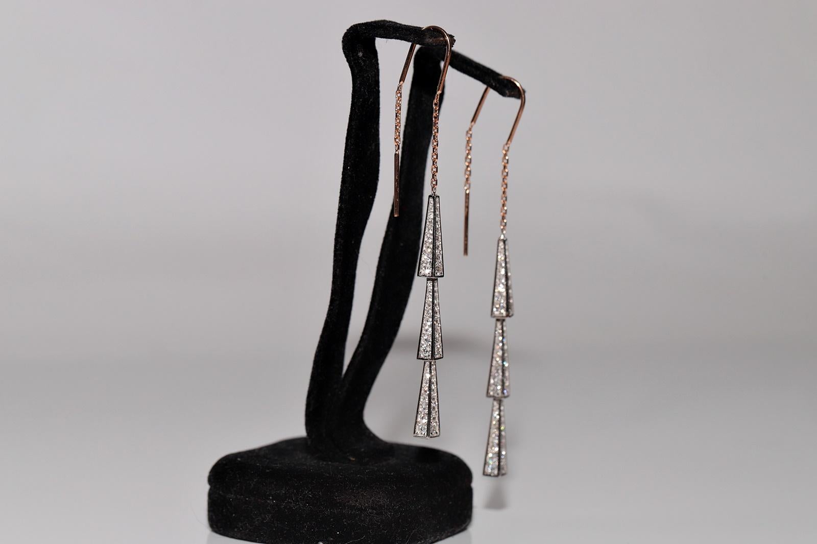 Boucle d'oreille pendante en or 18k ornée de diamants naturels Bon état - En vente à Fatih/İstanbul, 34