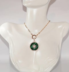 18k Gold Natural Diamond  Decorated Enamel Pendant Necklace