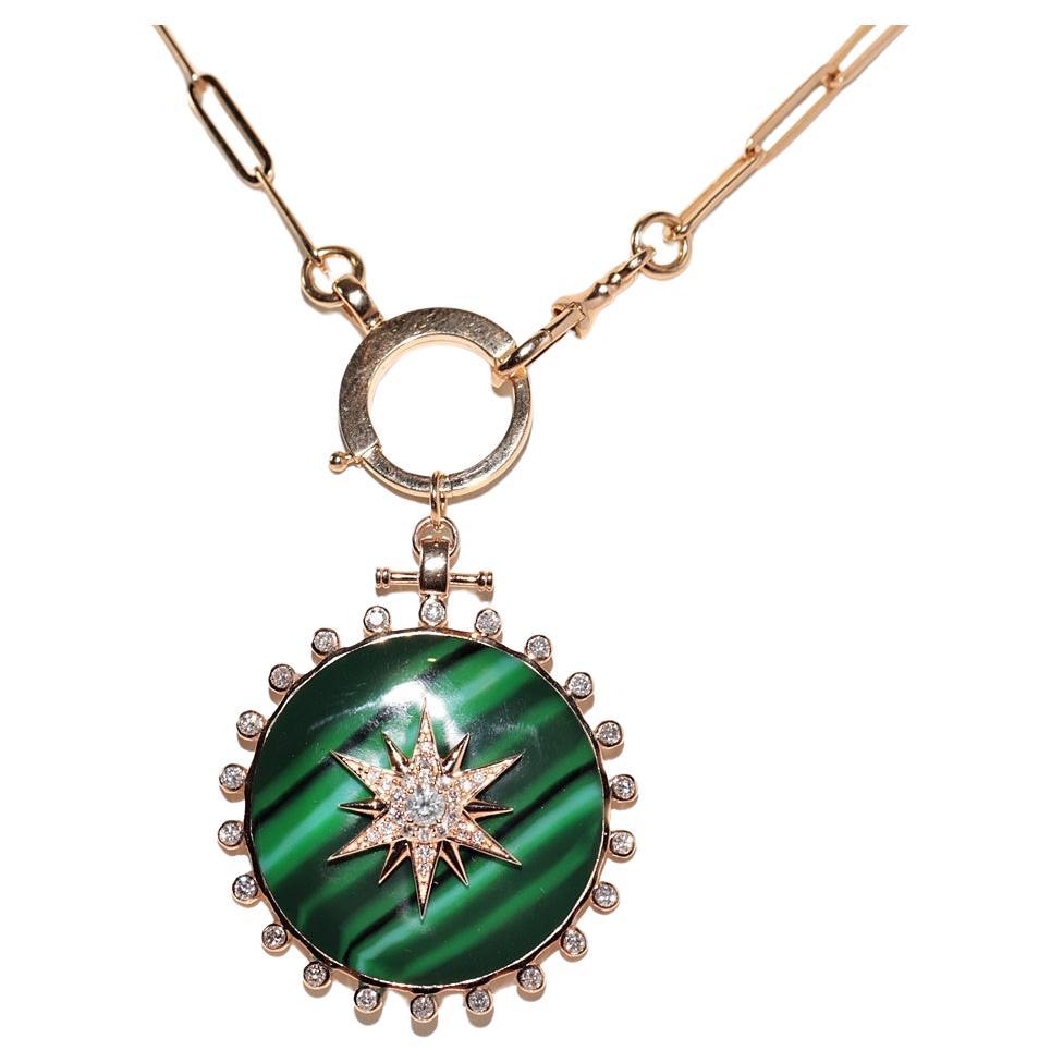 18k Gold Natural Diamond  Decorated Enamel Pendant Necklace