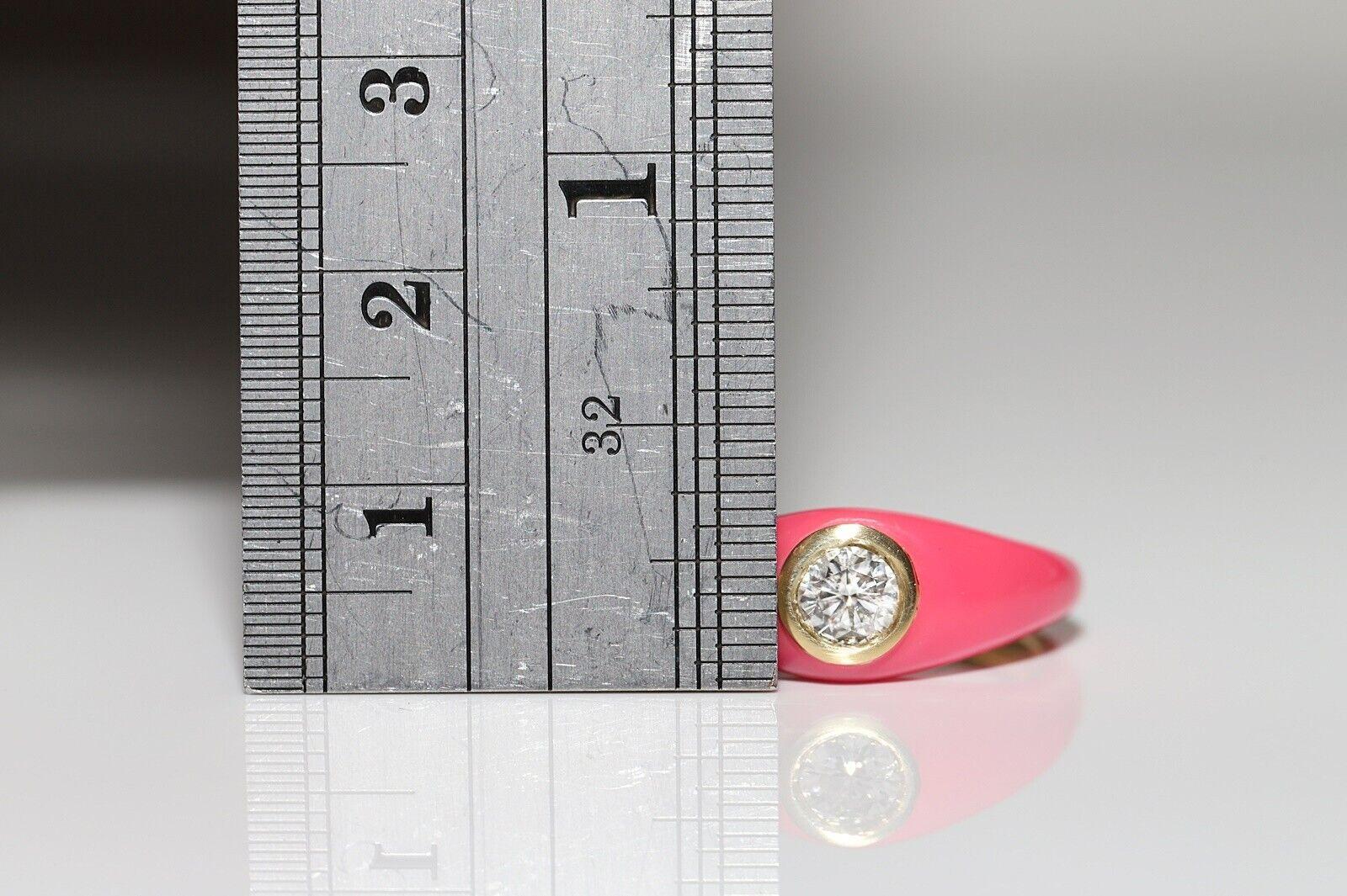 18K Gold Natural Diamond Decorated Enamel Solitaire Ring en venta 4