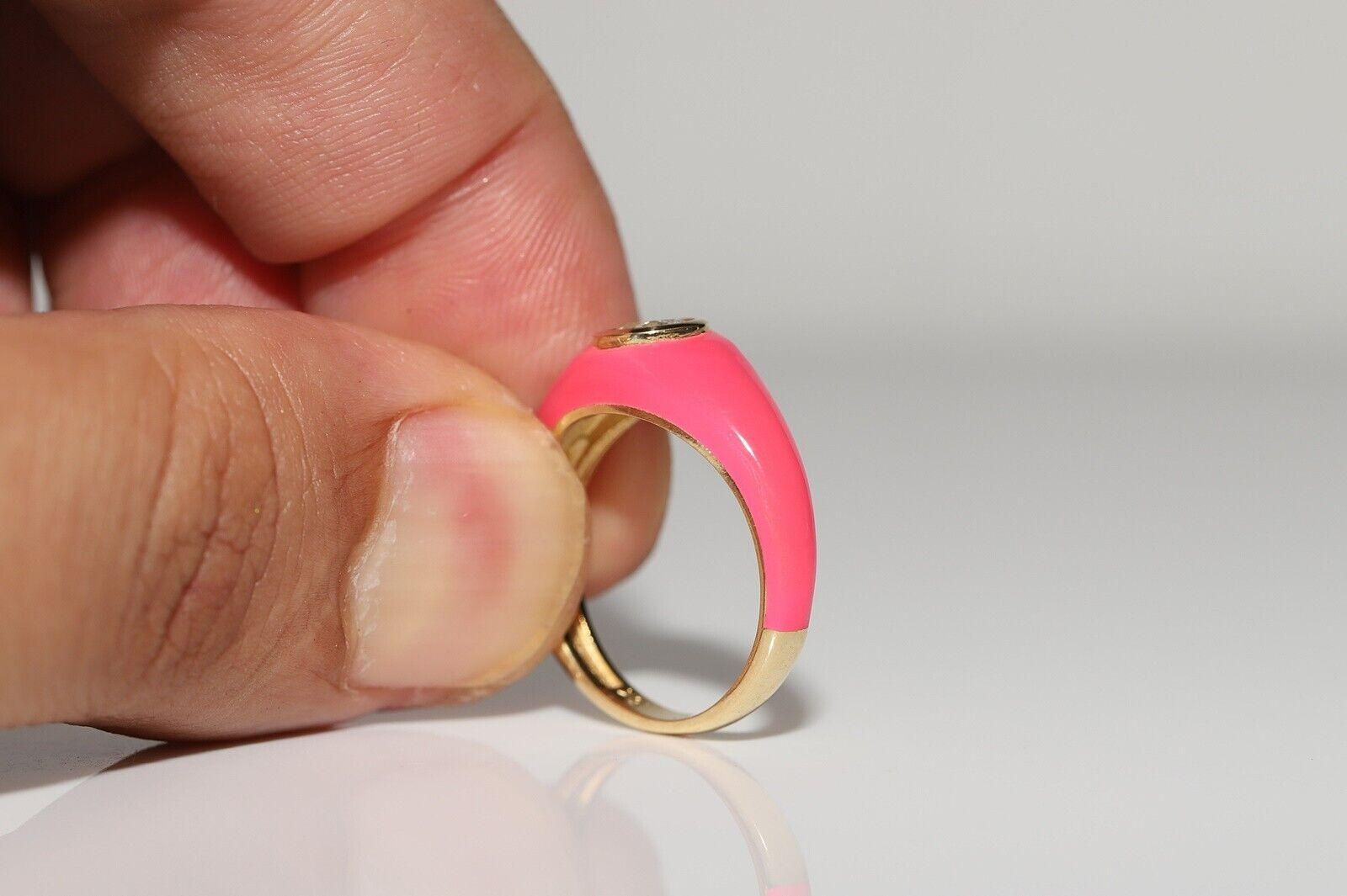 18K Gold Natural Diamond Decorated Enamel Solitaire Ring en venta 6
