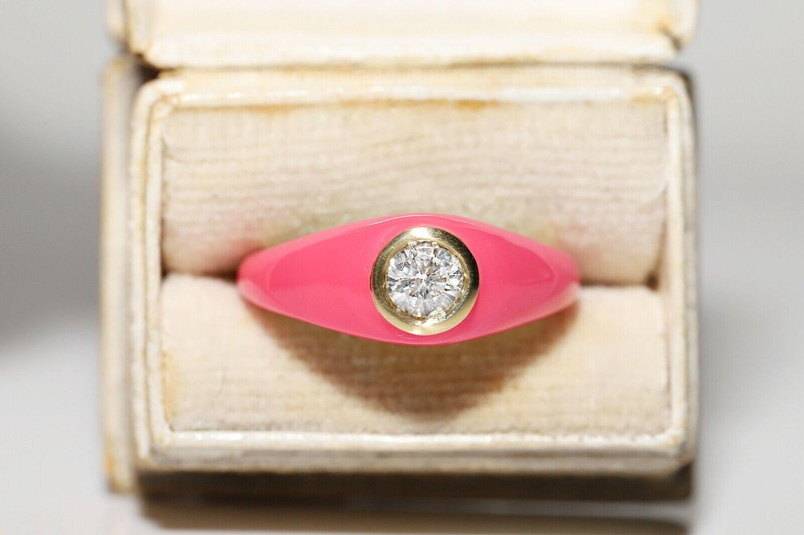 18K Gold Natural Diamond Decorated Enamel Solitaire Ring en venta 8