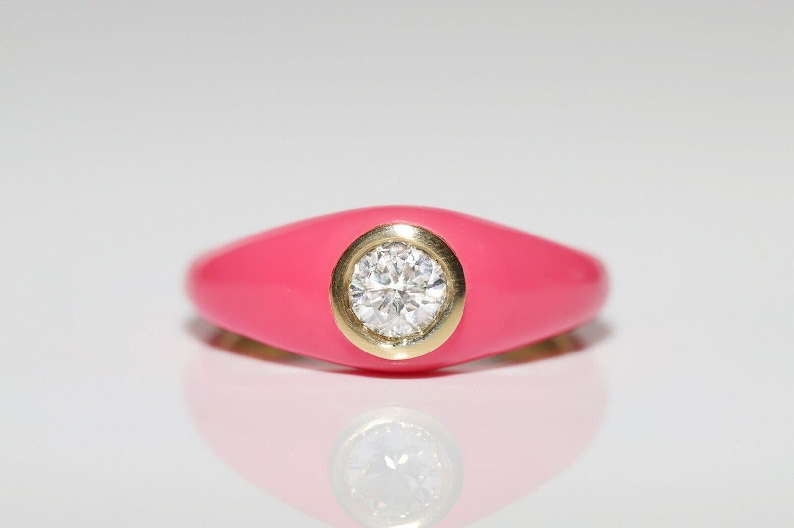 18K Gold Natural Diamond Decorated Enamel Solitaire Ring Moderno en venta