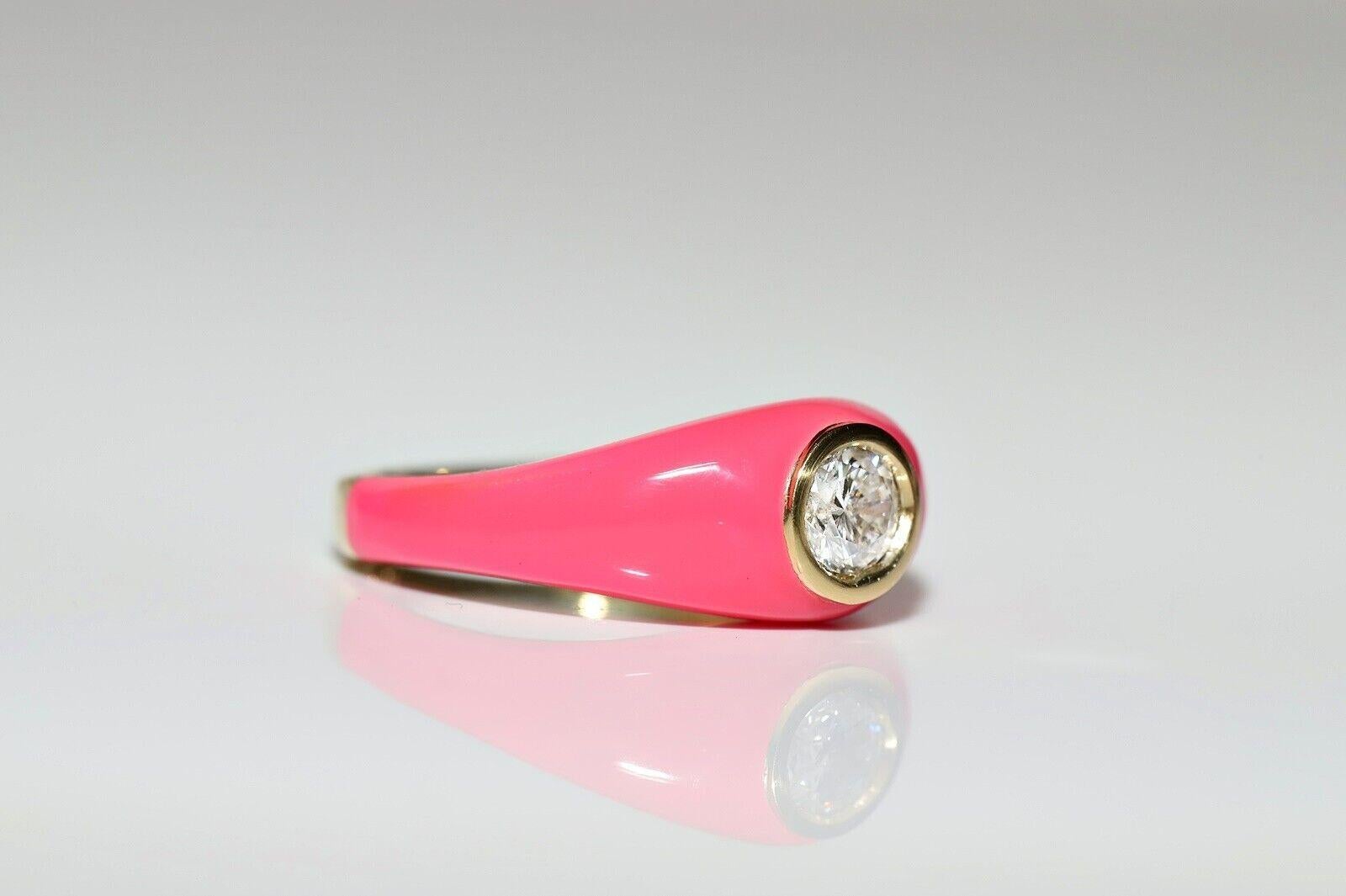 18K Gold Natural Diamond Decorated Enamel Solitaire Ring Corte brillante en venta