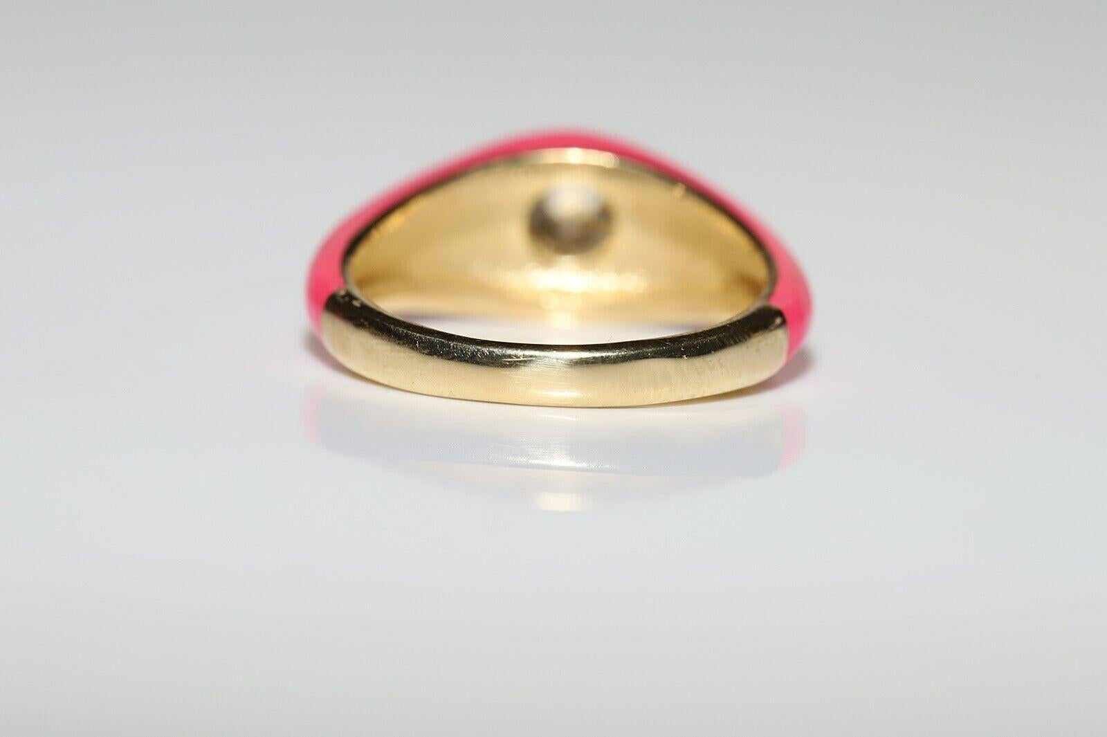 De las mujeres 18K Gold Natural Diamond Decorated Enamel Solitaire Ring en venta