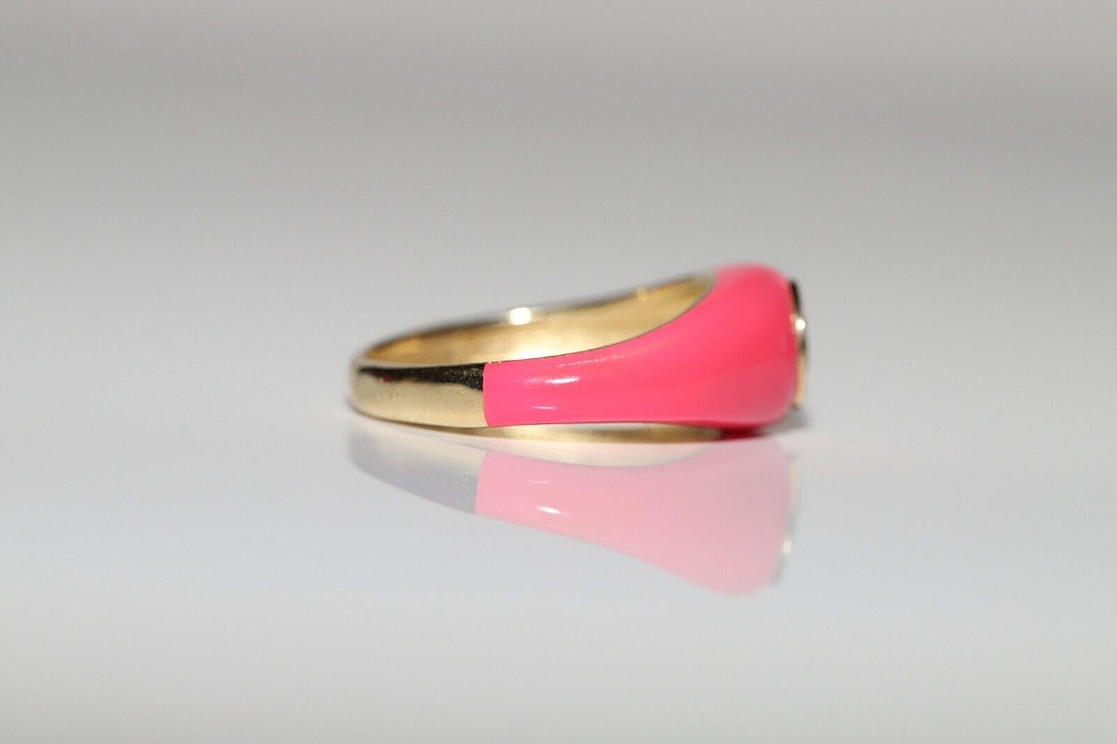 18K Gold Natural Diamond Decorated Enamel Solitaire Ring en venta 1