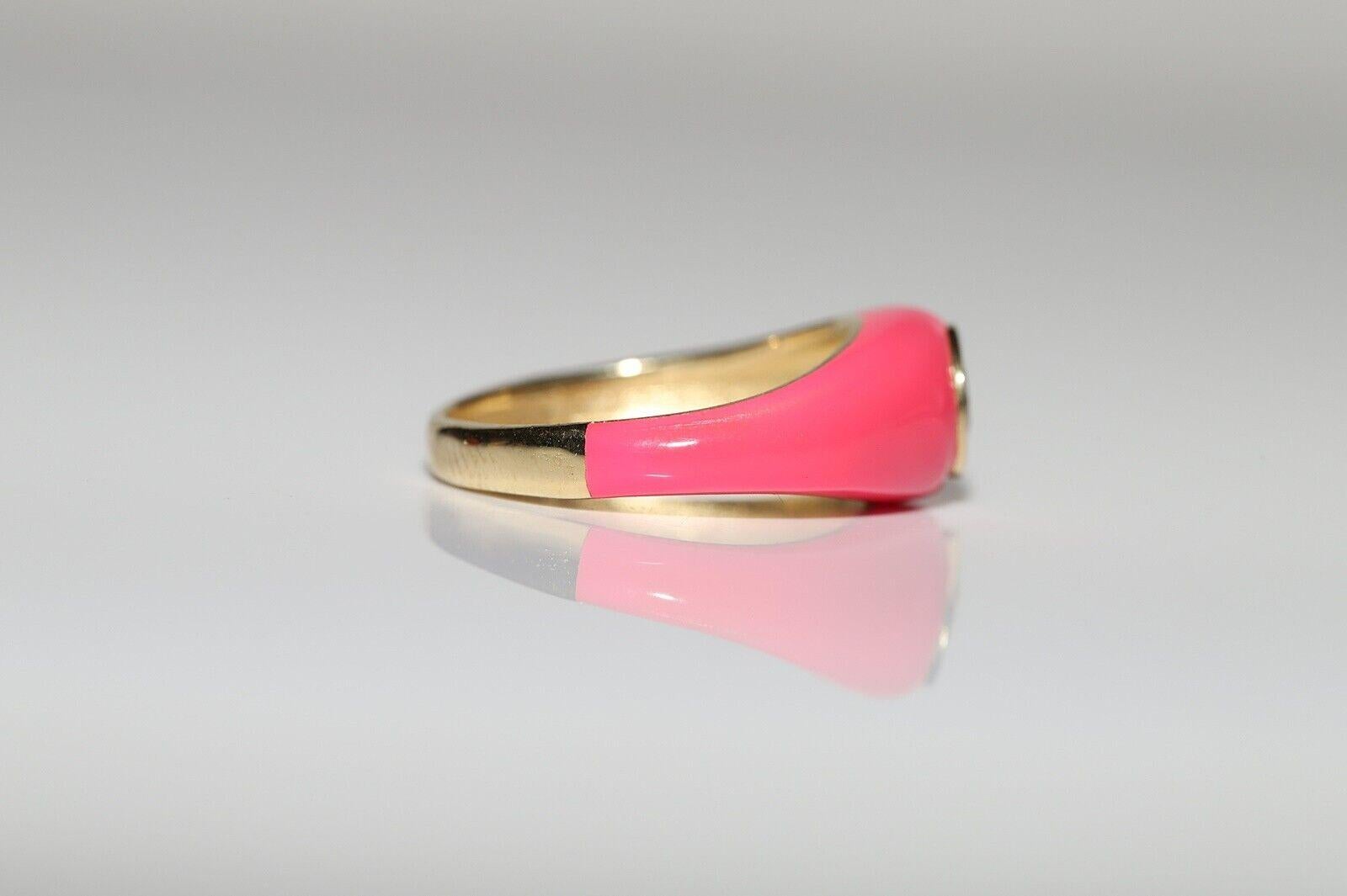 18K Gold Natural Diamond Decorated Enamel Solitaire Ring en venta 2