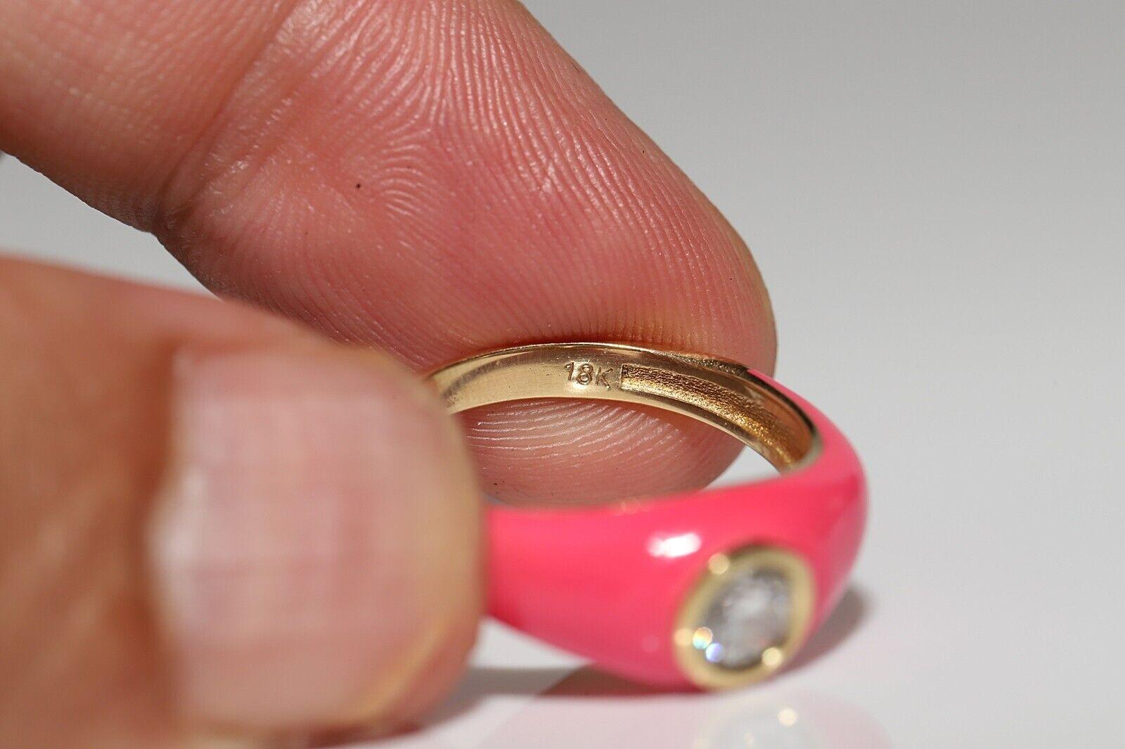 18K Gold Natural Diamond Decorated Enamel Solitaire Ring en venta 3
