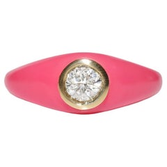 18K Gold Natural Diamond Decorated Enamel Solitaire Ring
