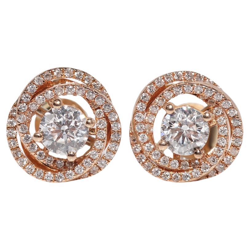 18k Gold Natural Diamond Decorated Round Style Stud Earring