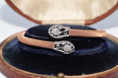 18k Gold Natural Diamond Decorated Snake Design Bangle Bracelet