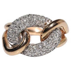 18K Gold Natural Diamond Decorated Strong Rope Design Ring 