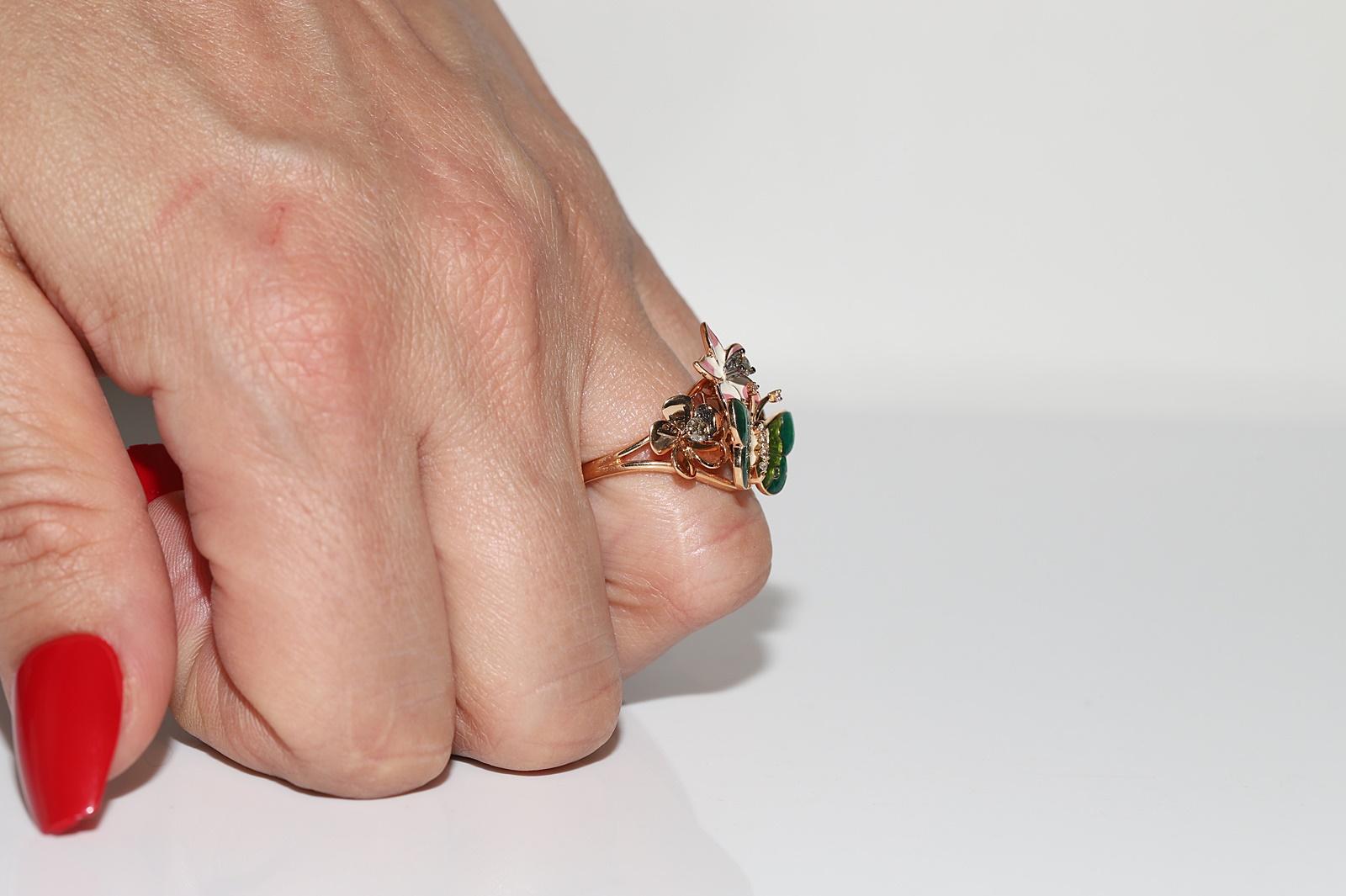 18 Karat Gold Natürlicher Diamant Emaille Schmetterling Tier Dekoriert Erstaunlicher Ring im Angebot 11