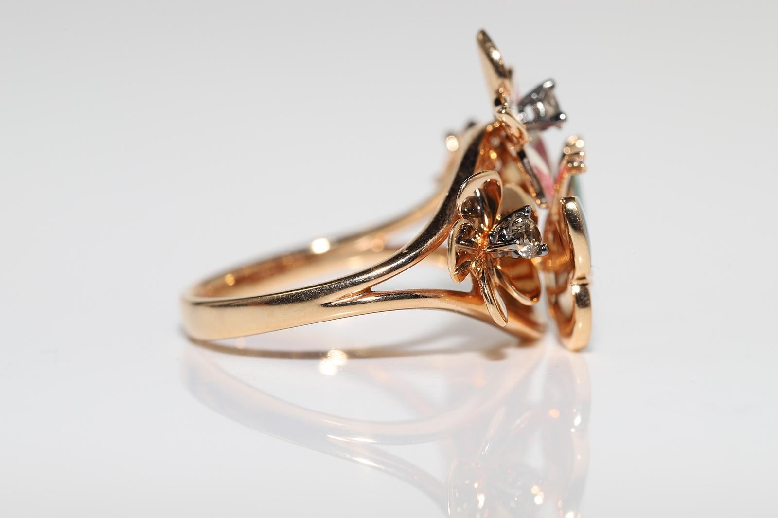 18 Karat Gold Natürlicher Diamant Emaille Schmetterling Tier Dekoriert Erstaunlicher Ring im Zustand „Gut“ im Angebot in Fatih/İstanbul, 34