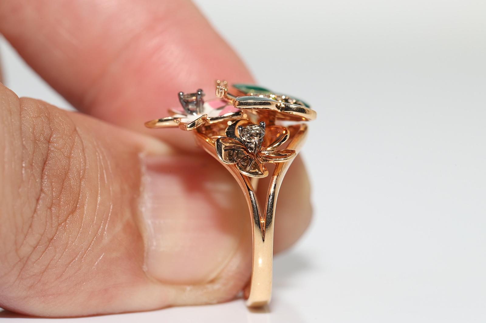 18 Karat Gold Natürlicher Diamant Emaille Schmetterling Tier Dekoriert Erstaunlicher Ring im Angebot 1