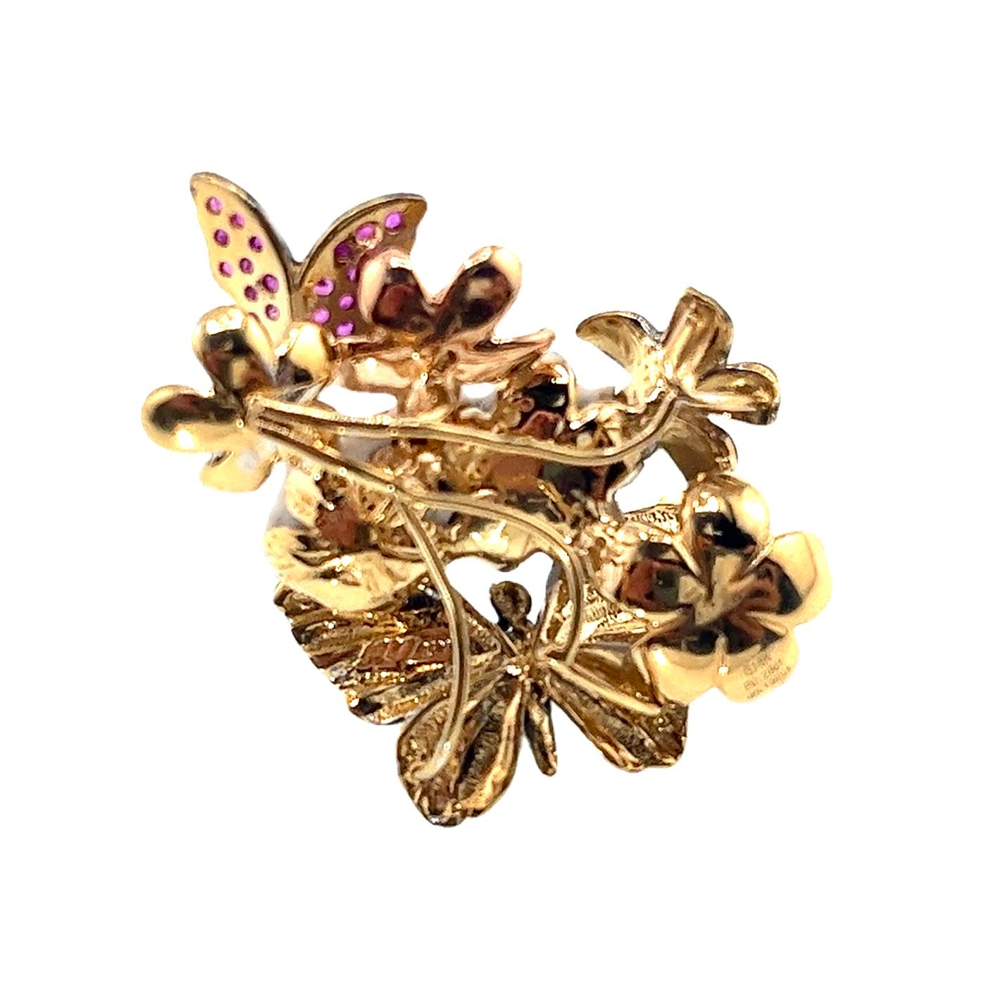 18K Gold Natural Diamond & Ruby 'Butterfly Garden' Pendant Necklace For Sale 1