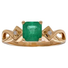 18k Gold Natural Emerald and Diamond Antique Art Deco Style Engagement Band Ring